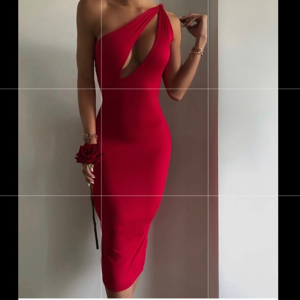 red asymmetrical my outfit online dress